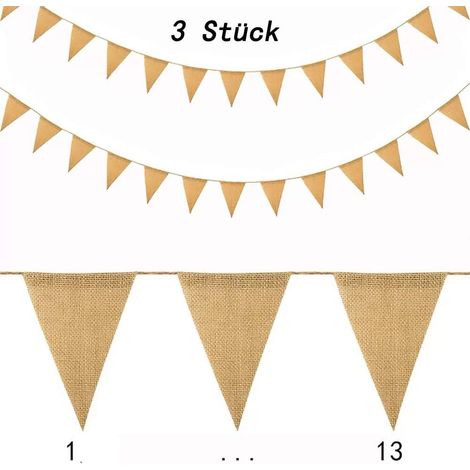 Guirlande De Drapeaux - Toile De Jute Naturelle - 3 Pièces De 13 Drapeaux Chacune - 22 X 35 Cm Par Drapeau - 100 M De Longueur Totale - Pour Fête Mariage Décoration Intérieure Extérieure (1/5)