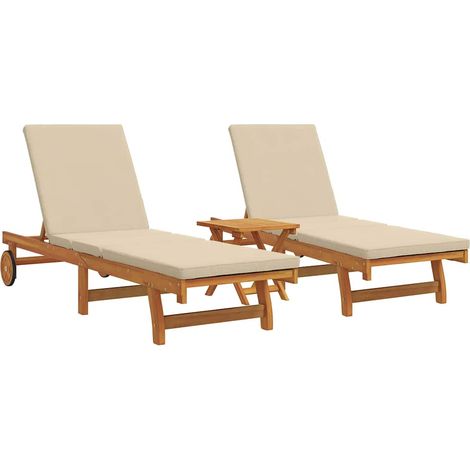 Maison Exclusive - Sonnenliege 2-Person 3 pcs Braun Massivholz Ak