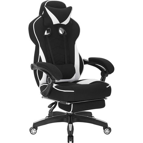 Woltu – Chaise gaming ergonomique avec appuie-tête et repose-pieds – Siège en tissu nylon – Dossier inclinable 135° – Dimensions 56x46cm