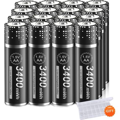 Batteria al litio PALO da 1,5 V AA, capacità 3400 mWh, ricarica rapida con caricabatterie incluso. (1/2)