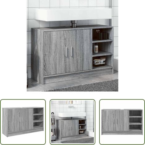 vidaXL Rangement salle de bain -  Armoire d'évier sonoma gris 90x29x55 cm bois d'ingénierie (1/5)