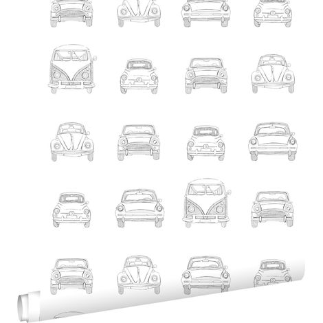 Papier peint intissé voitures anciennes noir et blanc – Dimensions 53cm x 10,05m – Impression écologique – Pose facile sans table à tapisser – Estahome (1/5)