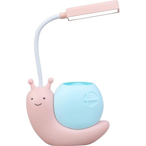 Lampe de bureau escargot pour enfant avec porte stylos rechargeable USB protection oculaire cou flexible trois cent soixante degrés
