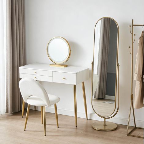 Scrivania con specchio LED e sedia regolabile OKMYHOME (1/5)
