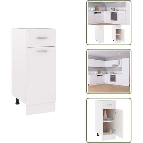 Schubunterschrank Weiß 30x46x81,5 cm Holzwerkstoff - Küchenmöbel - Holzschrank - Untertischschrank - Weißer Schrank - Regalboden