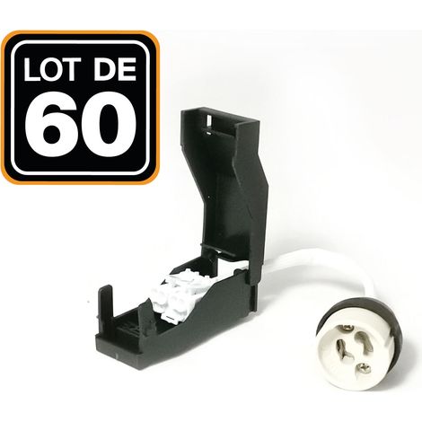 Europalamp – Lot de 60 douilles GU10 céramique automatique 230V – Connecteur clipsable sans vis – Corps en steatite – Dimensions 175x30mm