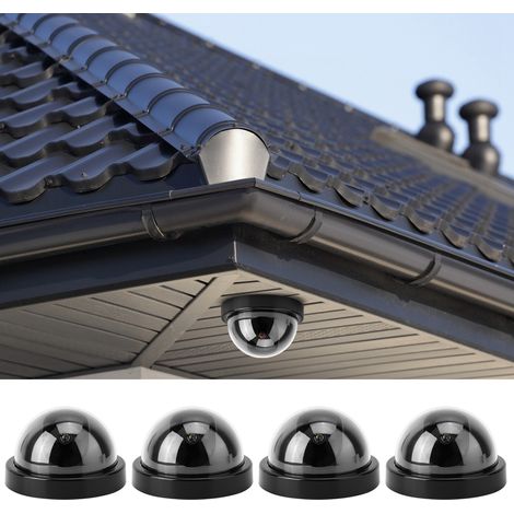 Fausse Caméra de Sécurité Dôme avec LED Clignotante, 4 Pièces Kit Dissuasion Anti-Vol (Noir) (1/5)