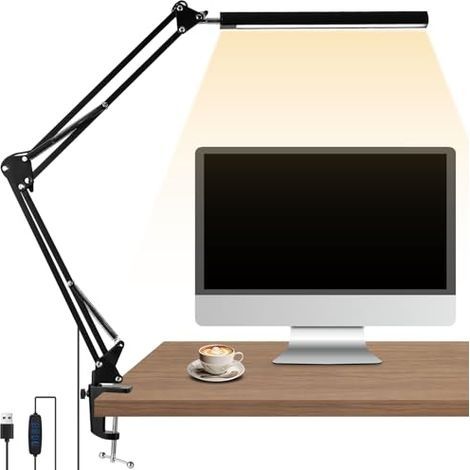 Lampe de Bureau LED 3 Modes et 10 Niveaux, 1700LM, Design à Pince, Lumiere Bureau sans Scintillement, Lampe Architecte Moderne, Idéale pour Lecture, Maquillage, Travail, Étude et Bricolage (1/5)