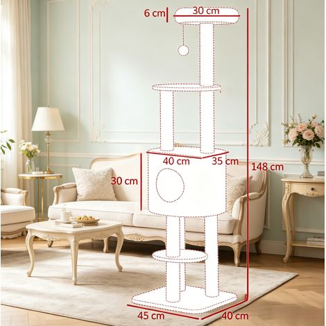Árbol para gatos 45x40x148 cm de aglomerado, beige, multinivel, ahorro de espacio - MEUBLIV (1/4)