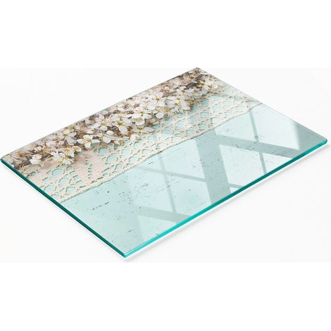 Tablero decorativo multifuncional de vidrio templado con diseño de flores de cerezo, 80x52 cm. (1/5)