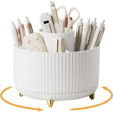 Organisateur de bureau rotatif 360° pour enfant – 5 compartiments – Dimensions 16x16x13 cm – Capacité 100 crayons – Matériau PS épaissi (1/5)