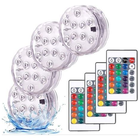 Éclairage pour plan d'eau Lumières Paysage Coloré Décoratives Éclairage LED Étanche Lot de 4 lampes multicolores RGB submersibles avec télécommandes, idéal pour Aquarium Baignoire Piscine