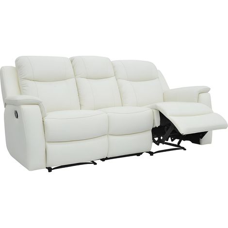 Vente-Unique – Canapé relax 3 places en cuir de vachette – Blanc ivoire – Système de levier pour dossier et repose-pieds ajustables – Charge max 360 kg