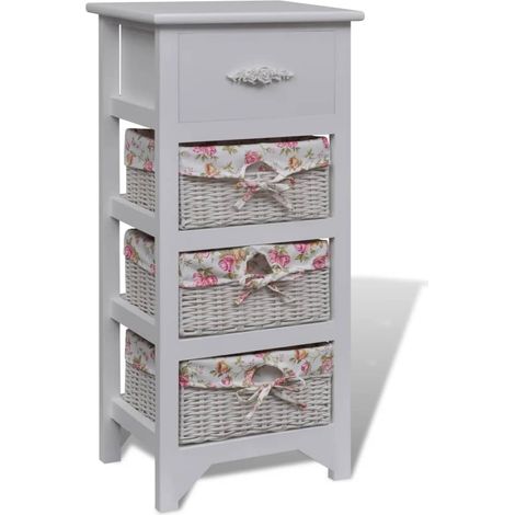 Armoire, Meuble de Rangement pour Salon Salle à Manger avec 1 tiroir et 3 paniers Blanc Bois de Paulownia HYB34548 (1/5)