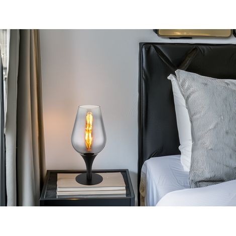Ausgefallene LED Tischleuchte mit Rauchglas Lampenschirm, Höhe 31cm (1/5)