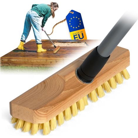 Brosse à récurer en bois avec poils, manche télescopique