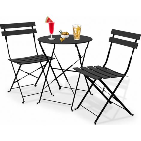 Set 3 Pezzi Giardino Tavolo con 2 Sedie Bistrot Pieghevole Modello Parigi Nero