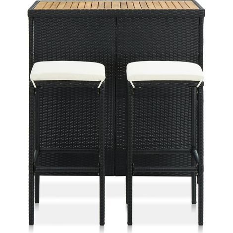 Ensemble de bar 3 pcs,Moblier de Salle à Manger,bistro Résine tressée Noir910301 (1/5)