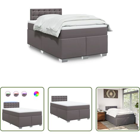 Matelas à ressorts ensachés - Sommier à lattes de lit avec matelas gris 120x190 cm similicuir (1/5)