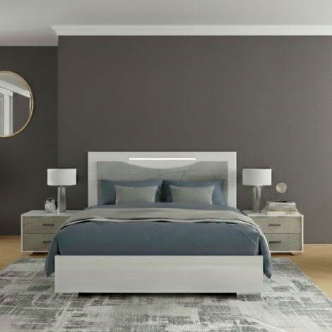Ensemble Lit 140x190cm + 2 chevets blanc et imitation marbre - GENESIS