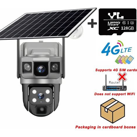 Caméra solaire 4G murale, caméra surveillance extérieure étanche et orientable, caméra système d'alarme incluant une carte stockage de 128 Go (1/5)