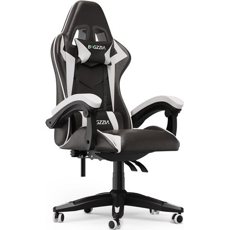 Chaise gaming ergonomique avec coussin lombaire - Dossier réglable 90-155° - Hauteur réglable 117-127 cm - Assise large 54x54cm - Charge 136 kg - Mousse haute densité - blanc (1/5)