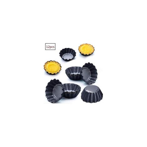 Set di 12 stampini per tortine all'uovo, 7,5 cm, stampini per mini torte, stampini per crêpe in acciaio al carbonio (nero) - Crezuo (1/4)