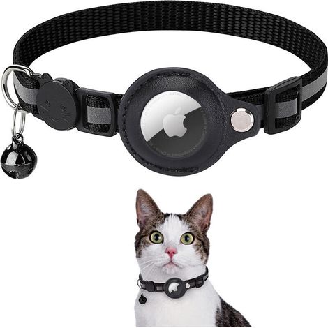 （GPS airtag Non Inclus）(Noir)Collier Chat , Accessoire Compatible avec airtag Apple, Collier avec Boucle de sécurité Anti étranglement pour Chaton et Petits Chiens (1/5)