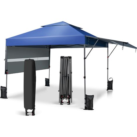 Tenda Pop-up istantanea all’aperto con doppia mezza tenda, Tettoia regolabile in altezza 3x5,37m Blu (1/4)