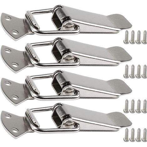 Tenditori Allecto in acciaio inox, 4 pezzi, a molla, argento, per cassetta degli attrezzi, chiusura a morsetto, chiusura a leva, chiusura per cassetti in acciaio inox per armadietti (1/5)