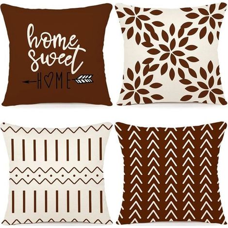 Housse de Coussin - Marron - Housse d\'oreiller Carrées - 45x45cm - Taies d\'oreiller pour Sofa Fauteuil Siège