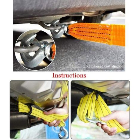 Sangle de remorquage Voiture, Fournitures d'urgence Voiture, Double câble de remorquage, 5 tonnes, Sangle de remorquage de 4 mètres (1/4)