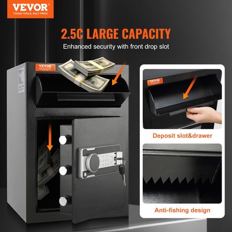 Coffre-Fort avec Serrure Électronique 70,8 L Coffre-Fort de Dépôt en Acier Laminé à Froid Coffre-Fort à Trappe Déverrouillage par Mot de Passe 3-12 Chiffres et Clés pour Argent Document Domicile (1/5)