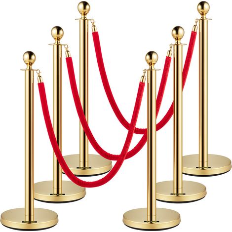 Poteau de Guidage Doré 6PCs, Barrière de Balisage pour Contrôle de Foules avec Corde en Velours Rouge 1,5 m, pour Délimitation File d'Attente en Public École Théâtre Hôtel Exposition Billetterie (1/5)