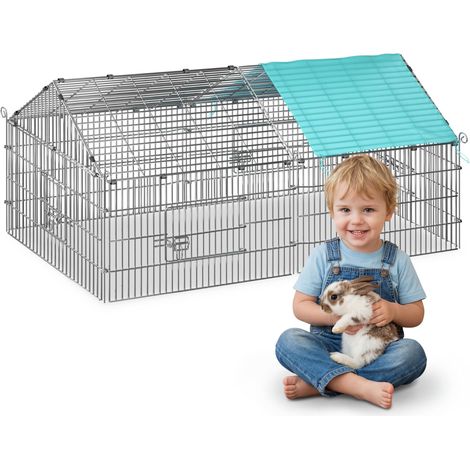 Enclos pour lapin et petits animaux 180 x 75 cm, métal avec toit amovible (1/5)