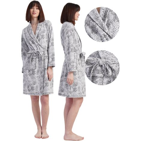 Damen-Bademantel aus Interlock, Größe 3XL, mit Bindebändern und Taschen, warm, angenehm, stilvoll (1/5)