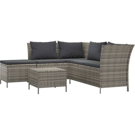 Mobili da giardino mobili da esterno Set di mobili da 4 pezzi con cuscini grigi in resina intrecciata 020016149