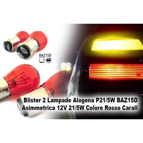Blister 2 Lampade Alogene P21/5W BAZ15D 12V 21/5W Rosso Luci Freno (1/3)