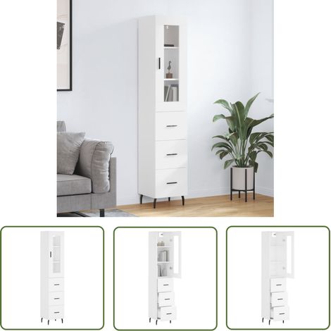 Buffet haut, Enfilade, Armoire de cuisine Blanc 34,5x34x180 cm Bois d'ingénierie WFE499412 DESIGN IN (1/5)