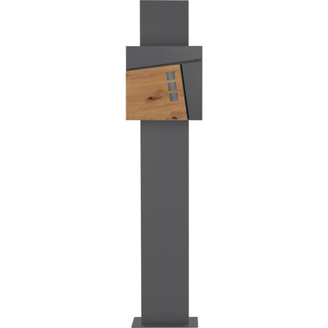 ML-Design Briefkasten mit Zeitungsfach, 37x36,5x11 cm, Anthrazit/Holzoptik, inkl. Ständer