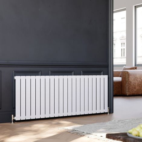ELEGANT Horizontal Radiator Single Flat Panel 600x1596mm Designer White Radiator with Chrome Thermostatic Radiator Valves (1/5)