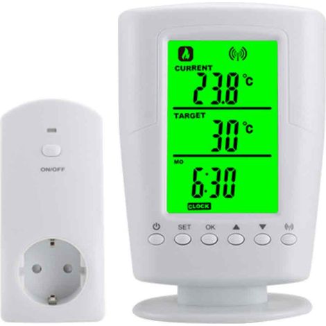 Thermostat Programmable Sans Fil - Prise Intelligent Avec Capteur Intégré - Pour Chauffage Et Climatisation - Portée 20 M - Écran LCD Rétroéclairé - 1 Pièce