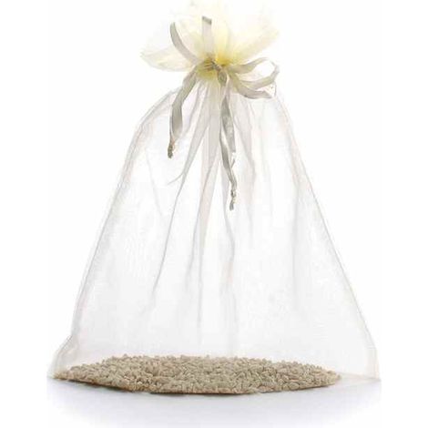 Sacchetto in organza ecrù con coulisse di chiusura in raso è ideale per confezionare articoli da regalo, set da 30 pezzi, cm 23x30H (al tirante 24,5)