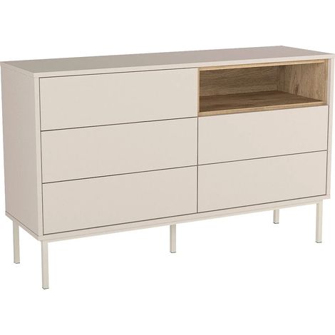 Comò 5 cassetti e 1 nicchia - Beige e naturale chiaro - FAZYRA (1/5)