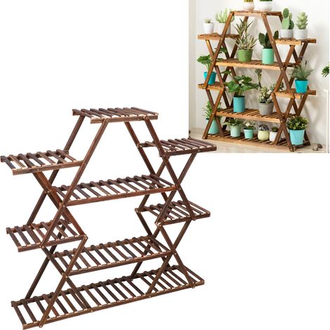 107 cm hohes, 6-stufiges Pflanzenregal aus Holz – Stabiler, multifunktionaler Ständer für Blumentöpfe im Innen- und Außenbereich (1/5)