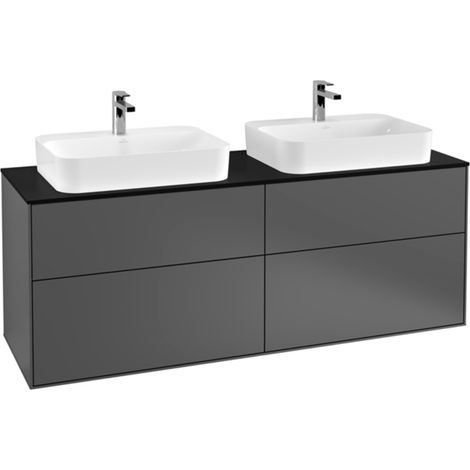 Finion, Mobili lavabo, 1600 x 603 x 501 mm, Angolare, modello sospeso, In legno, per 2 lavelli, Laccato Opaco Antracite (1/5)