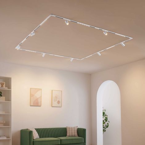 Grand plafonnier rail blanc avec 8 spots orientables et des profilés 104W LED - Transformateur externe -Lyne