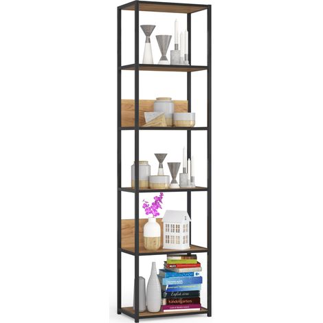 Étagère murale industrielle sur pied AKORD Noire 50 cm façade Chêne Craft 6 étagères 50x32x192 cm (1/5)