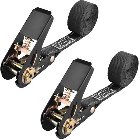 Sangles de Fixation 25 mm Sangles à Cliquet 1m 2m 3m 5m Courroies de Tension pour Moto Voiture Arrimage Remorque Maison (Noir - 2 Pièces, 3m) (1/5)
