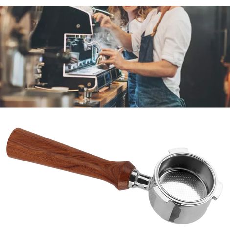 Modification de la machine à café De'Longhi à trois poignées en acier inoxydable de 51 mm, porte-filtre monocouche sans fond, erreur de longueur de poignée de 1 à 2 cm, bois de santal rouge de type F. (1/5)